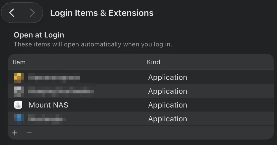 Open at Login に Application として登録する